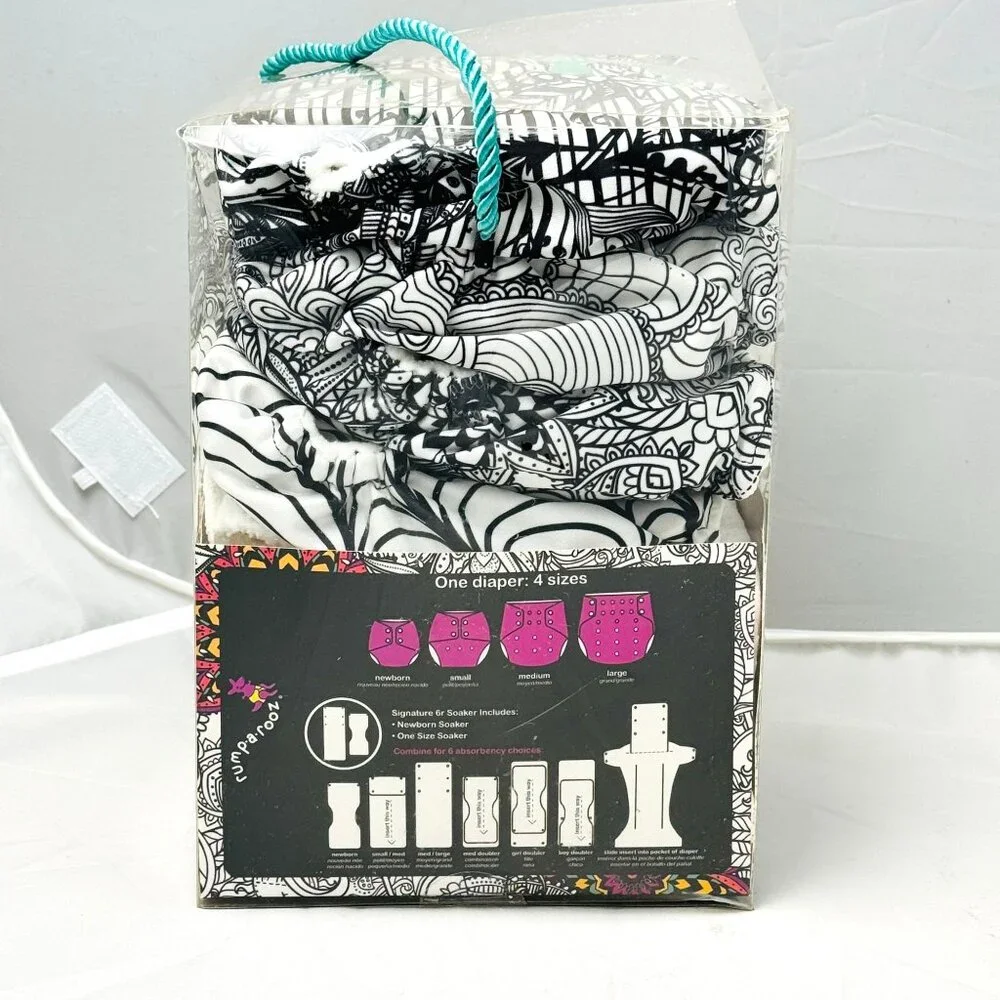 Rumparooz Cloth Diapers OS 4-pk Black & White Coloring Book Print Limited Ed.